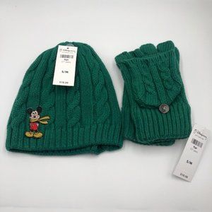 Disney Store Mickey & Pluto Cable Knit Winter Hat & Convertible Mittens Set, NWT